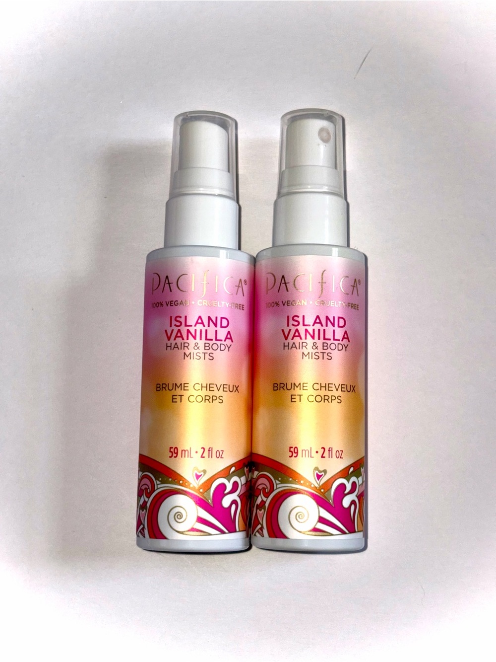 2 X Pacifica Island Vanilla Hair & Body Mist Vegan Cruelty-Free Travel 2 fl oz
